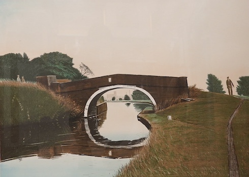 Peter Brook RBA (1927-2009), colour lithograph, ‘June Canal’, signed in pencil, limited edition, 2/150, 56 x 76cm. Condition - fair, staining to the edges